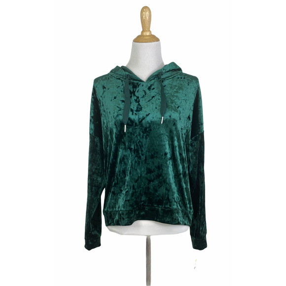 NEW ALFANI Green Velvet Hoodie Size Size Medium - Picture 2 of 6